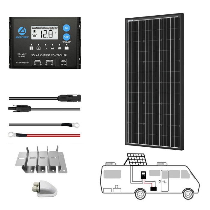ACOPOWER 200W Mono Solar RV Kits + MPPT / PWM Charge Controller