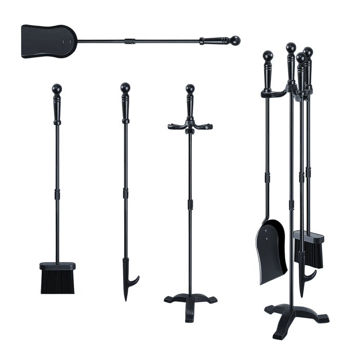 Fireplace Tools Set 4 Pcs 30 Inch Wrought Iron with Poker Shovel Brush and Stand