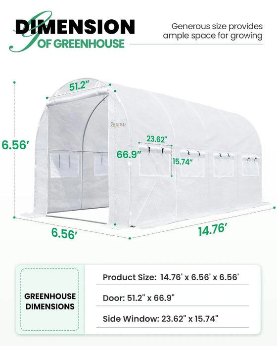 KING BIRD 15' x 6.6' x 6.6' Premium Walk-in Greenhouse