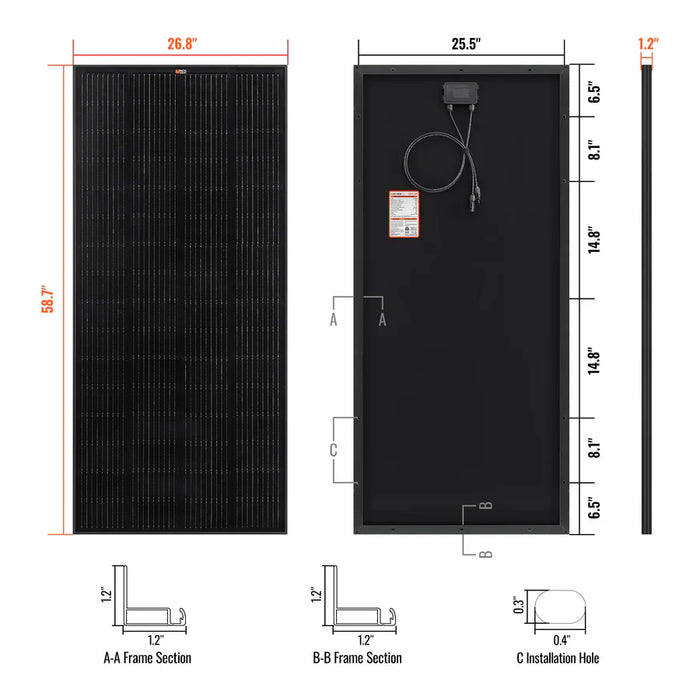 Rich Solar Mega 200 Watt 12 Volt Monocrystalline Solar Panel