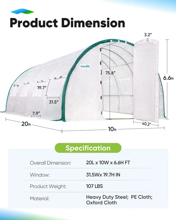 Quictent 20' x 10' x 6.6' Upgraded Large Walk-in Greenhouse