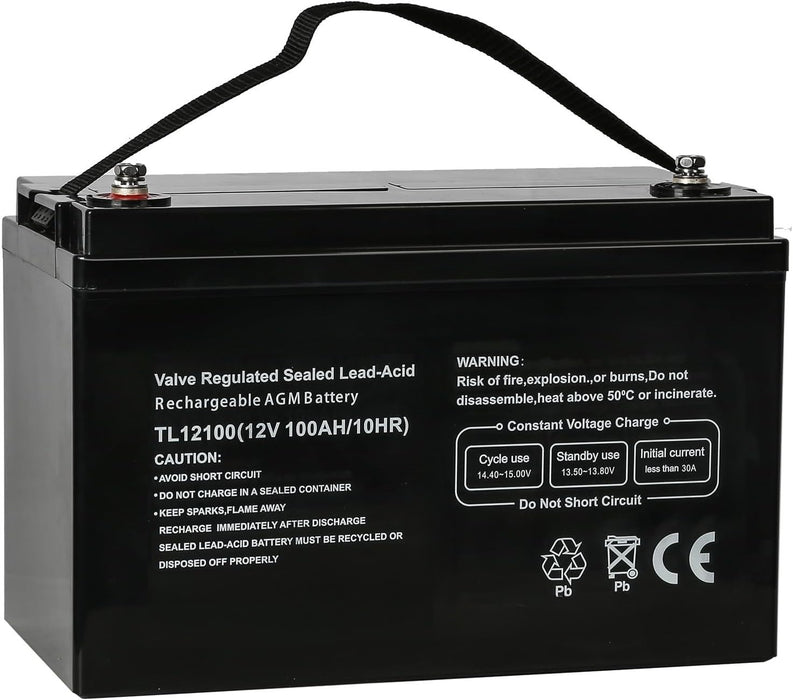 12V 100Ah AGM Deep Cycle Battery Maintenance Free with Low Self-Discharge and M8 Terminals