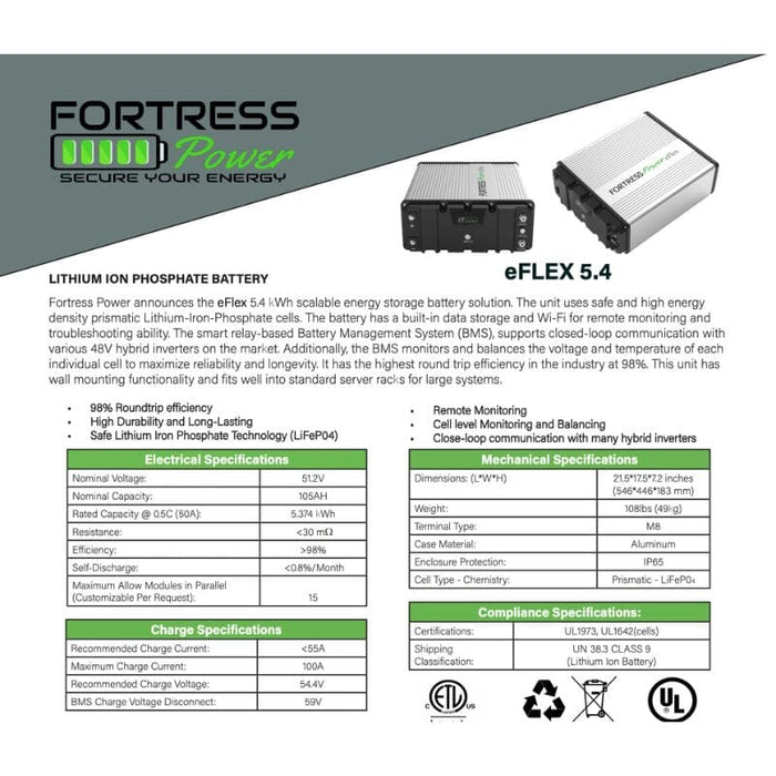 Fortress Power eFlex 5.4kW Lithium Deep Cycle Solar Battery