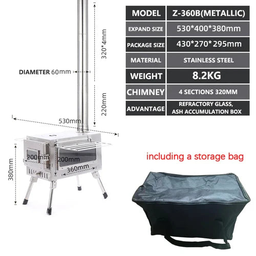 Portable Foldable Wood Burning Stove Heavy Duty Removable Camp Tent