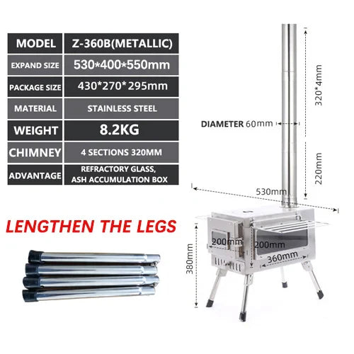 Portable Foldable Wood Burning Stove Heavy Duty Removable Camp Tent