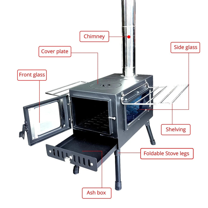 Portable Foldable Wood Burning Stove Heavy Duty Removable Camp Tent