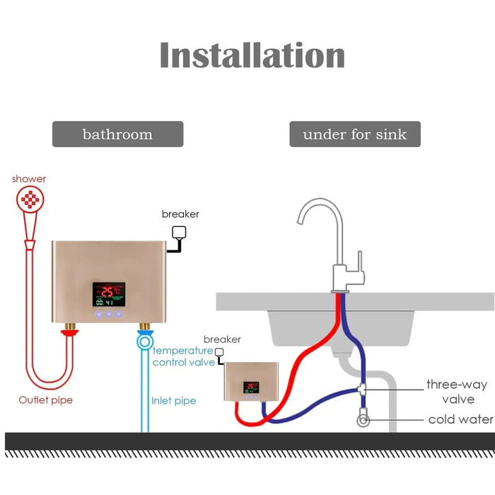 Tankless Water Heater, 3000W Mini Electric Instant Hot Water Heater