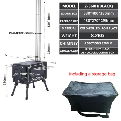 Portable Foldable Wood Burning Stove Heavy Duty Removable Camp Tent