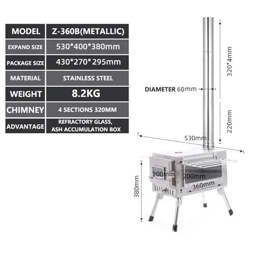 Portable Foldable Wood Burning Stove Heavy Duty Removable Camp Tent