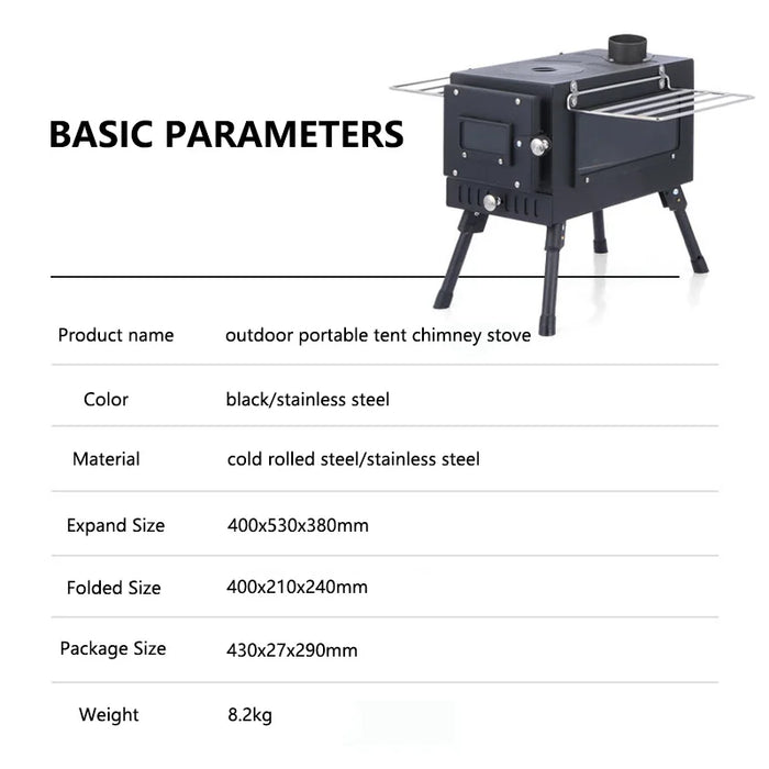 Portable Foldable Wood Burning Stove Heavy Duty Removable Camp Tent