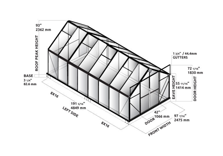 Grandio Ascent 8X8X16.ft Polycarbonate Greenhouse