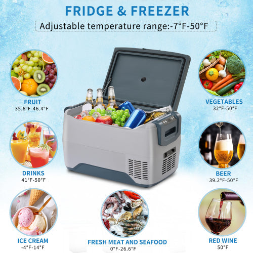 Car Fridge Portable Freezer Cooler with 12/24V DC Travel Refrigerator