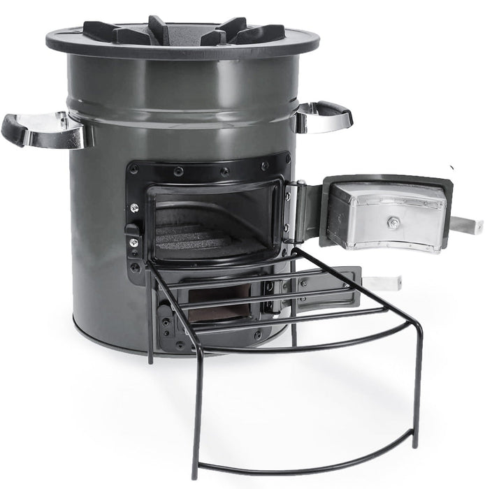 Wood Burning Rocket Stove Portable for Camping Hiking RV and Survival with Insulated Barrel and Handles
