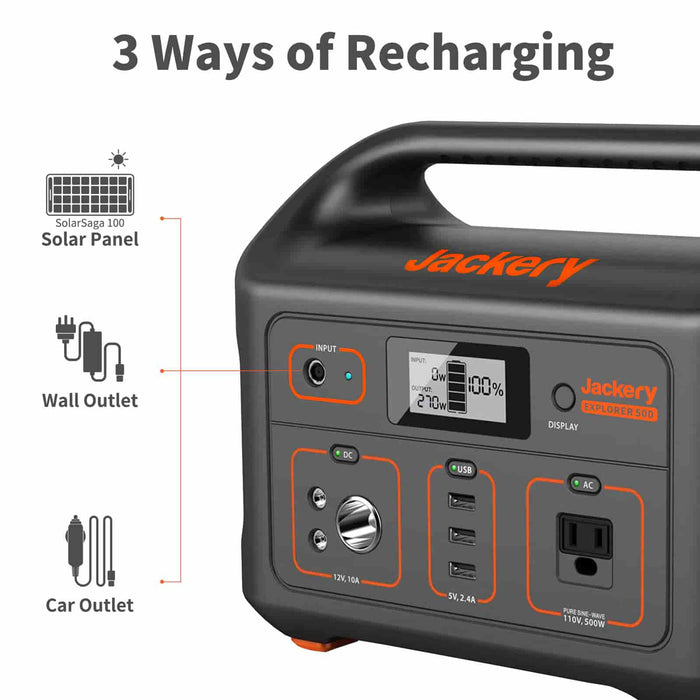 Jackery 500 Portable Solar Generator with SolarSaga 100W