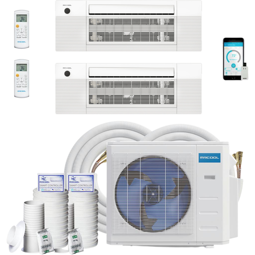 MRCOOL DIY Mini Split - 2 Zone Condenser + 9K & 12K BTU Ceiling Cassette + 25ft Pre-Charged Line Set Appliance Package