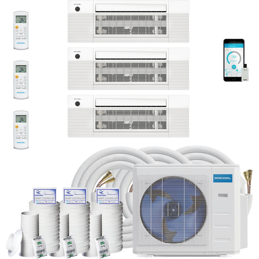 MRCOOL DIY Mini Split - 3 Zone 27K BTU Condenser + (2x) 9K & (1x) 12K BTU Ceiling Cassette + 3x 25ft Pre-Charged Line Set Appliance Package