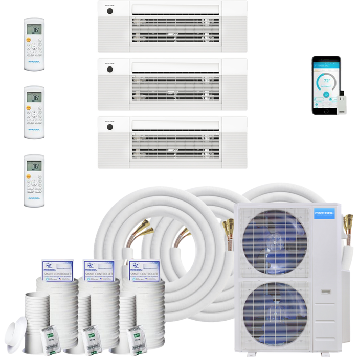 MRCOOL DIY Mini Split - 5 Zone 48K BTU Condenser + 9K, 12K & 18K BTU Ceiling Cassette + 3x 25ft Pre-Charged Line Set Appliance Package