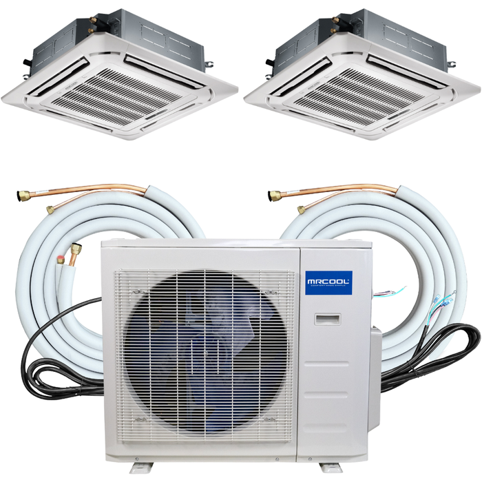 MRCOOL Olympus Mini Split - 24K BTU 2 Zone Ductless Ceiling Cassette, Heat Pump and 16 ft. Flared Line Set