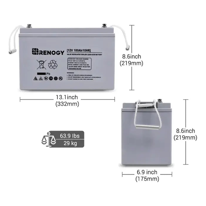 Renogy 12 Volt 100Ah Deep Cycle AGM Battery RNG-BATT-AGM12-100