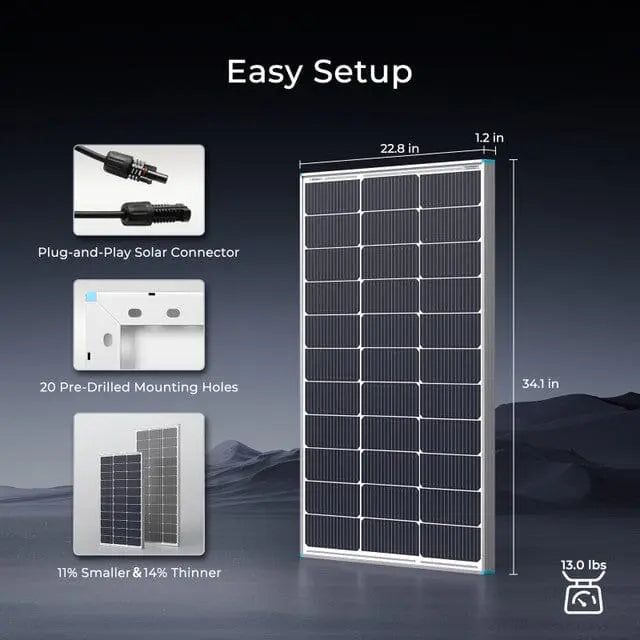 Renogy 16BB N-Type 100 Watt 12V Monocrystalline Solar Panel