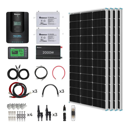 Renogy 400W 12 Volt Complete Solar Kit with Two 100Ah Deep-Cycle AGM / LiFePO4 Batteries